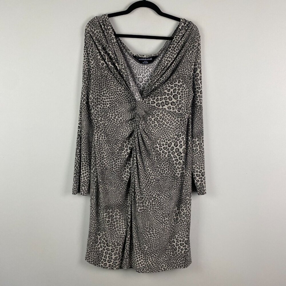 Norma Kamali Twisted Bodice Long Sleeve Leopard Dress Size XL Stretch